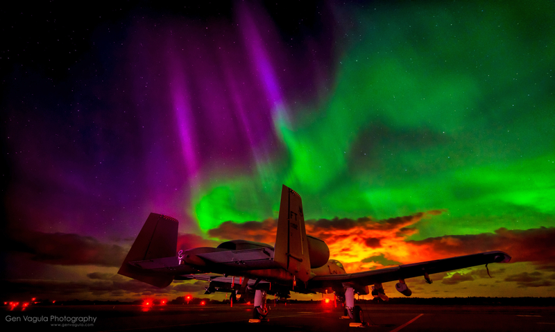 Illustration for article titled Forward Deployed A-10 Warthogs Bathe Under The Aurora Borealis In Estonia